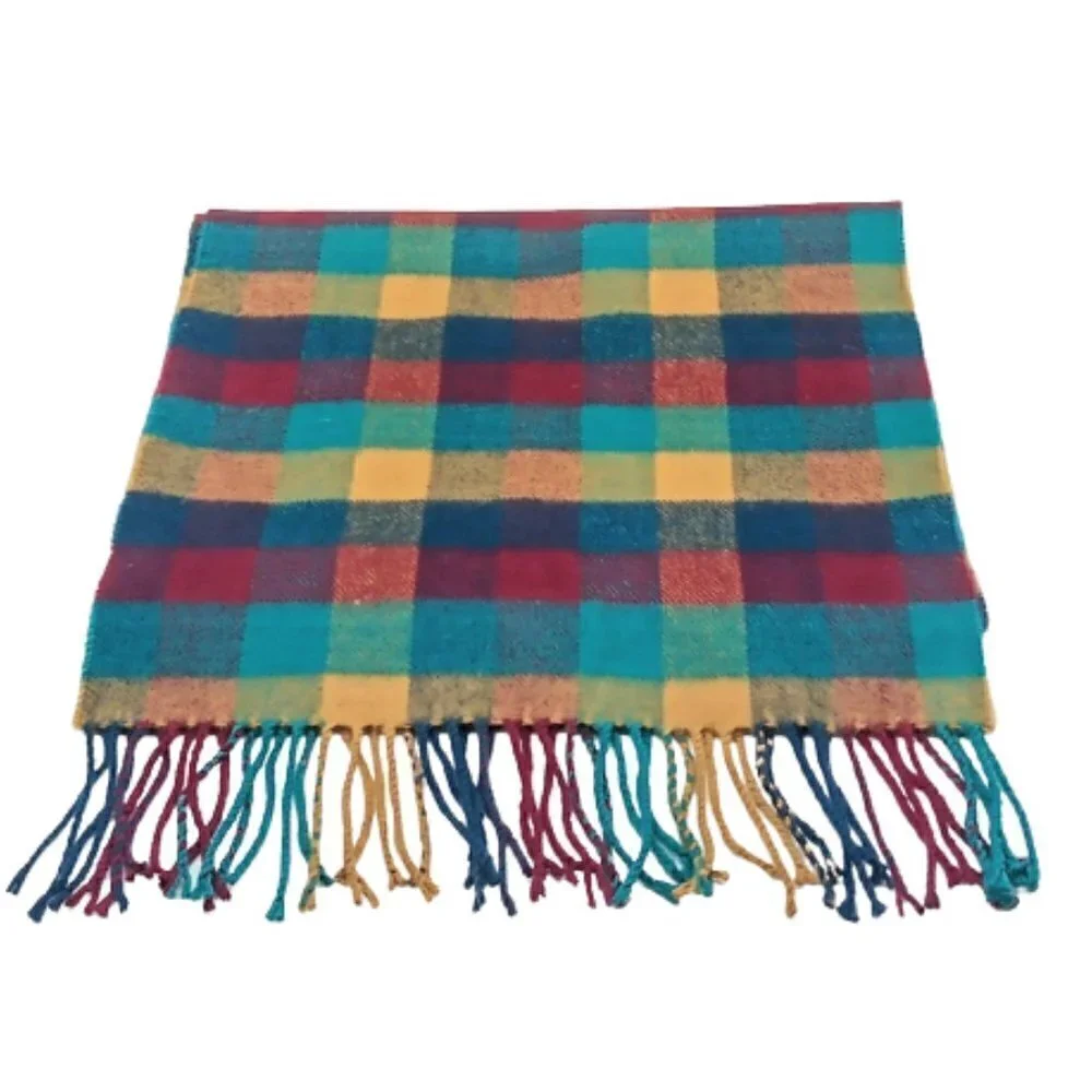 Scottish Plaid 100% Cashmere Fringed Oblong Scarf